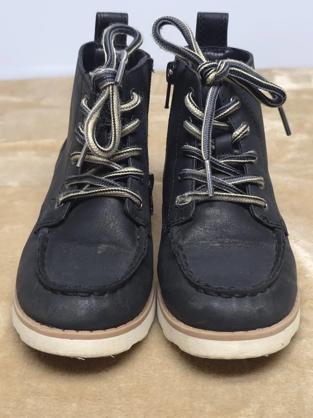 Cat & Jack Kids Size 10 Black Ankle Boots Lace Up Side Zip Moc Toe